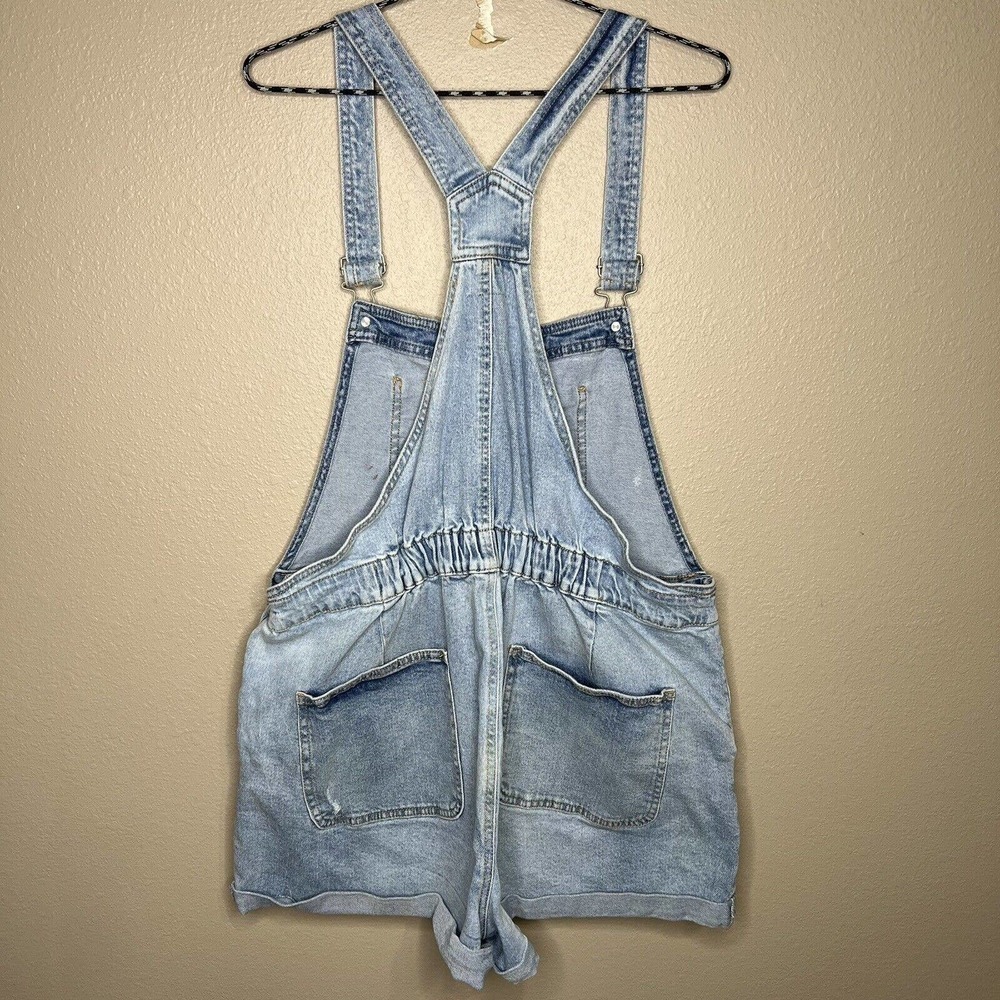 NOBO Junior's Blue Rolled Cuff Stretch Cotton Denim Jean Short Overalls XXL - Picture 8 of 9